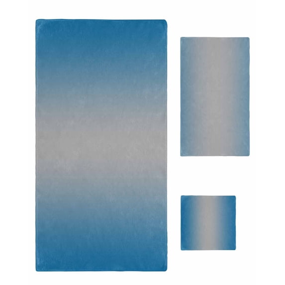 Blue Grey Ombre Towel Set of 3, Soft Microfiber Bath Towels, Hand Towel, Washcloths, Gradient Contemporary Abstract Art Quick-Dry Absorbent Towels for Bathroom Kitchen Hotel Beach Gym Spa
