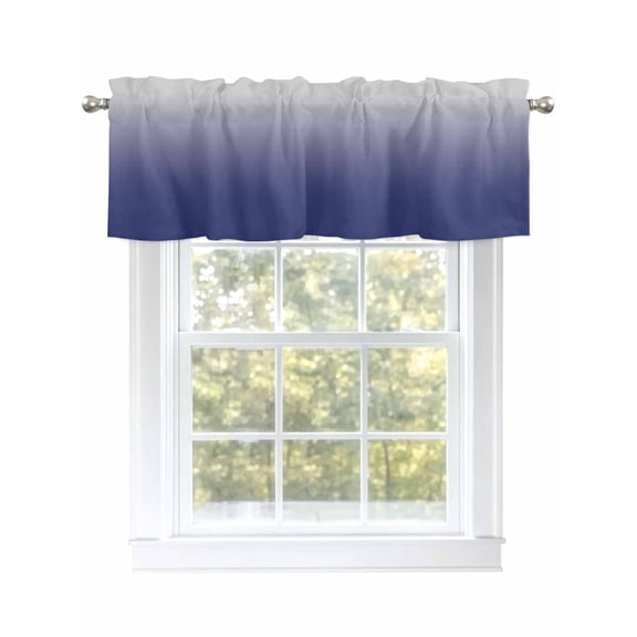 Blue and Grey Ombre Valances for Windows, Rod Pocket Kitchen Valance Curtains - Soft & Washable Small Window Treatment for Living Room, Bathroom, Gradient Gradual Color 54x18inch, 1 Panel