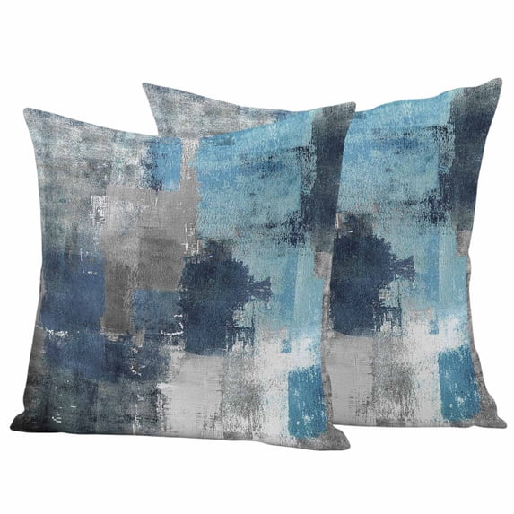 Blue Grey Outdoor Waterproof Pillow Covers, Modern Oil Painted Abstract Art Aesthetics Decorative Square Throw Pillowcase Sofa Cushion Sham for Patio/Couch/Chair, 16"x16" 2 Pack