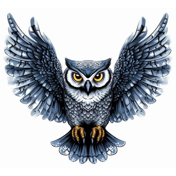 Blue Grey Owl Car Decal Bold Flying Owl Vinyl Sticker for Car Window, Laptop, Bumper Monochrome Wildlife Bird Art Fierce Forest Animal Design