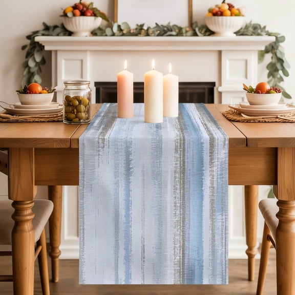 Blue Grey Paint Table Runner 13x48 Inch Modern Abstract Grey Blue Stripes Cotton Linen Dining Table Runner Ideal for Dresser Kitchen Coffee Tables - Machine Washable