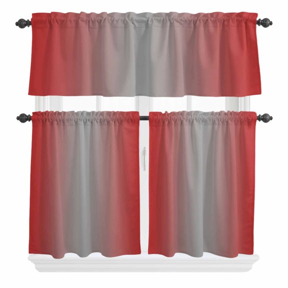 Blue Grey Patchwork Curtain Valances Set Abstract Retro Geometric Art Kitchen Curtains 24 inch Length Rod Pocket Valance and Tiers 3 Piece Set Small Bedroom Bathroom Laundry Decor