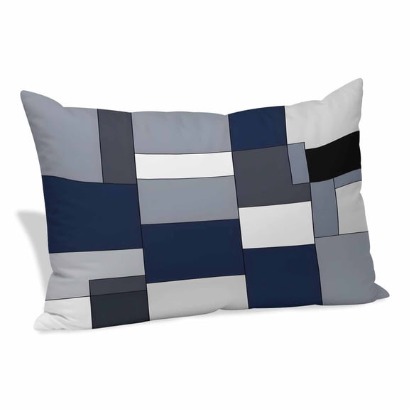 Blue Grey Patchwork Pillow Covers 20x30 Inch, Retro Abstract Geometric Art Soft Brushed Throw Pillow Covers with Hidden Zipper Decorative Pillowcase for Bedroom Sofa Couch