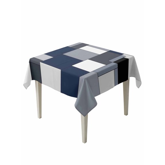 Blue Grey Patchwork Table Cloth 54x54 Inch Square, Retro Abstract Geometric Art Waterproof Tablecloth Washable Table Cover for Party Picnic Dinner Decor