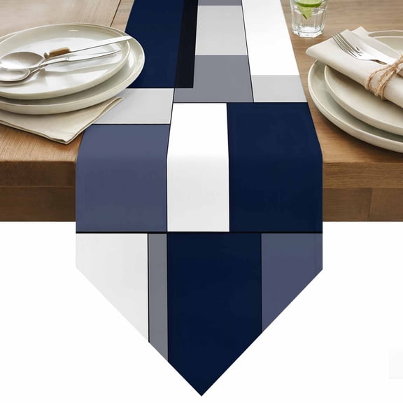 Blue Grey Patchwork Table Runner 36 Inches Long Abstract Geometric Art Table Runners for Dining Room Tabletop Dresser Scarf Home Party Banquet Wedding Holiday Decoration