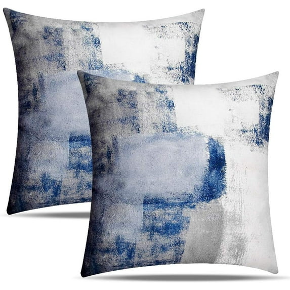 Blue and Grey Pillow Covers Contemporary Home Decorative Throw Pillow Covers 16 x 16 Inch Set of 2 Accent Pillows Case for Sofa Couch Living Room Décor