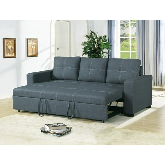 Blue Grey Polyfiber Convertible Sofa with Pull Out Bed - HS00-F6532
