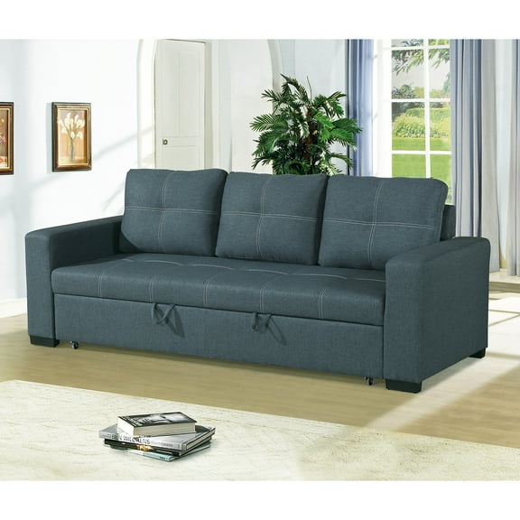 Blue Grey Polyfiber Couch With 3 Seats And Square Arm Feature 3 Sleeper In Upholstery - Easily Convert To Neat Lines & Stitching Suggestion Unique Attribute