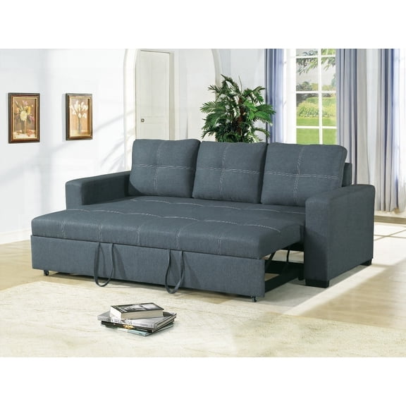 Blue Grey Polyfiber Sofa w Pull Out Bed - Functional Furniture