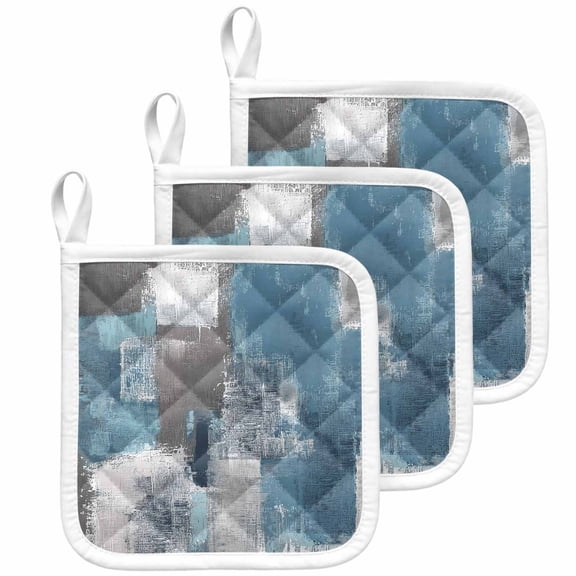 Blue Grey Pot Holders for Kitchen Heatproof Potholder, 3 Pack Modern Oil Painting Art Abstract Hot Pads Multipurpose Oven Pads Cloth Potholders Trivet for Cooking Baking