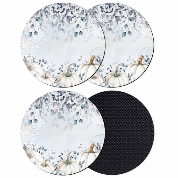 Blue Grey Pumpkins Fall Coasters Set of 4, Absorbent Coasters for Drinks, Thanksgiving Botanical Coaster for Desk Coffee Table Protection, Home Decor House Warming Gifts 4"