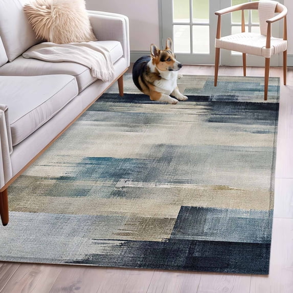 Blue Grey Rectangle Area Rug 4x6ft Modern Abstract Minimalist ...