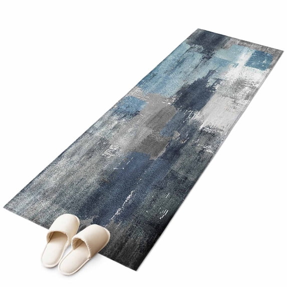 Navy Blue Grey Runner Rug 2x6 FT, Non Slip Hallway Carpet, Modern Oil Painted Abstract Art Aesthetics Washable Floor Carpet Throw Runner Carpet Long Rug for Entryway Kitchen Bedside Sliding Door