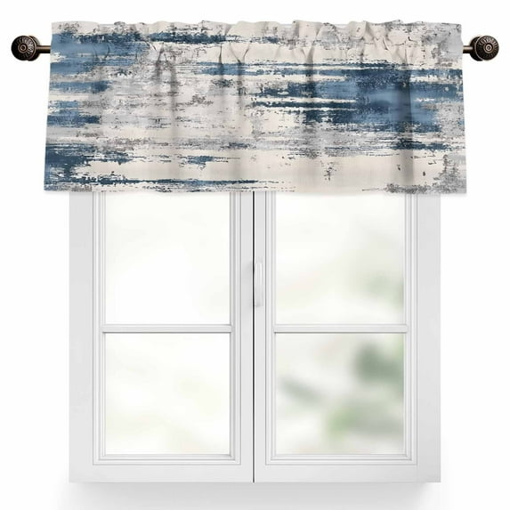 Blue Grey Shabby Valances for Windows, 42 x 12in, Vintage Abstract Art Modern Rod Pocket Kitchen Valance Curtain Light Filtering Window Treatments for Living Room Bedroom, 1 Panel