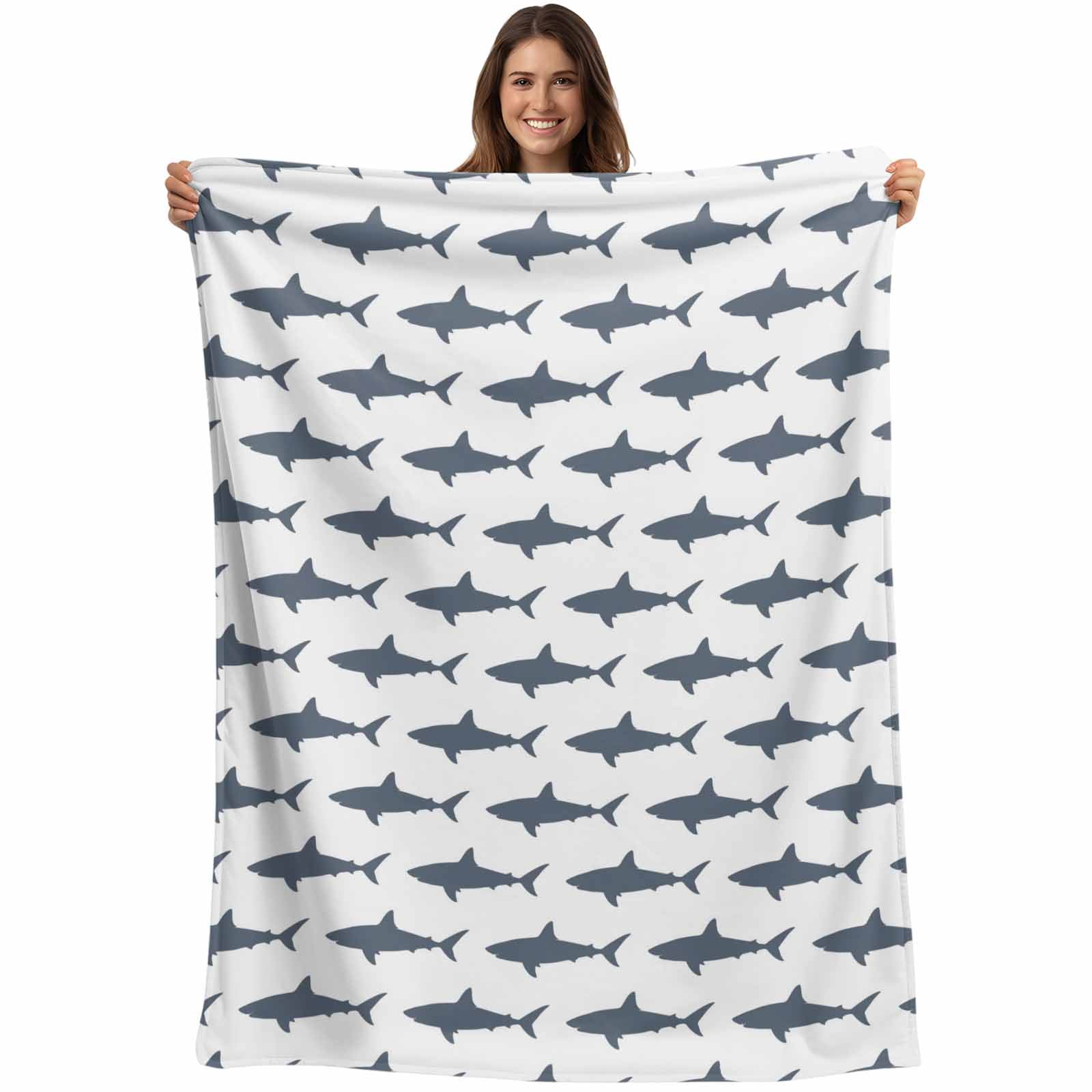 Blue Grey Sharks Blanket Soft Cozy Warm Throw Blanket for Couch, Plush ...