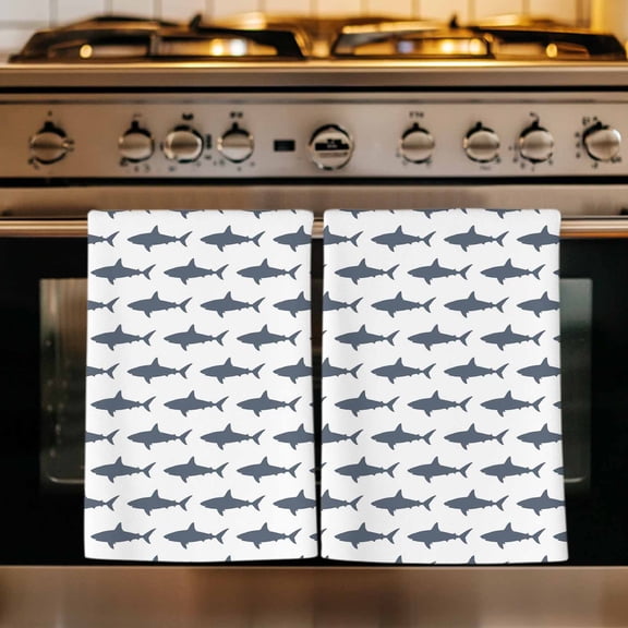 Blue Grey Sharks Kitchen Towels Set of 1, Modern Coastal Ocean Animals Absorbent Dish Towels for Kitchen, Microfiber Hand Towel, Quick Drying Tea Towel for Cleaning Decorative Dishcloths