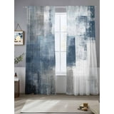 Blue Grey Sheer Curtains for Living Room Bedroom Abstract Modern