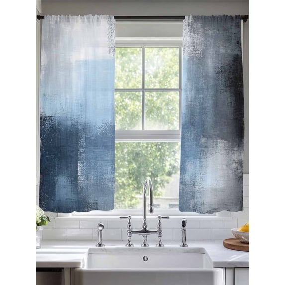 Blue Grey Sheer Curtains for Living Room Bedroom Modern Oil Painted Art Abstract Geometric Sheer Curtains 72 Inch Long 2 Panels Set Light Filtering Curtain Window Treatments Drapes for Dining Room