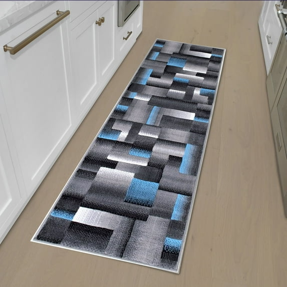 Blue/Grey/Silver/Black/Abstract Area Rug Modern Contemporary Geometric Cube and square Design Pattern Carpet