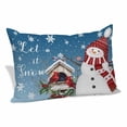thumbnail image 1 of Blue Grey Snowman Christmas Pillow Covers, Linen Long Throw Pillow Case, Xmas Snowflake Birds Berry Winter Holiday Pillow Protector Decorative Cushion Cover for Living Room/Bedroom 12" x 20", 1 of 8
