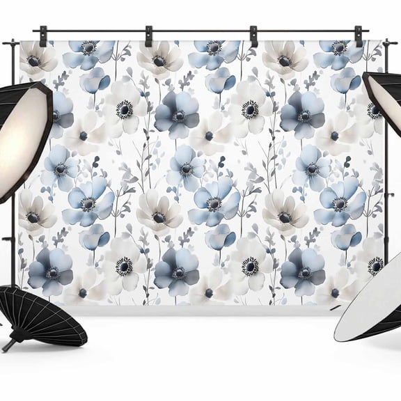 Blue Grey Spring Floral Backdrop for Photography,Fabric Photo Background Backdrop,Summer Flowers Botanical Photo Booth Background for Portrait Photoshoot Video Wedding Studio Decoration Banner 7x5ft