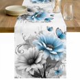 thumbnail image 1 of Blue Grey Spring Floral Cotton Linen Rectangle Table Runners 13"x60", Summer Botanical Flowers Butterfly Coffee Table Runner Dresser Scarves Table Runners for Wedding Party Banquet Dinner Decor, 1 of 8