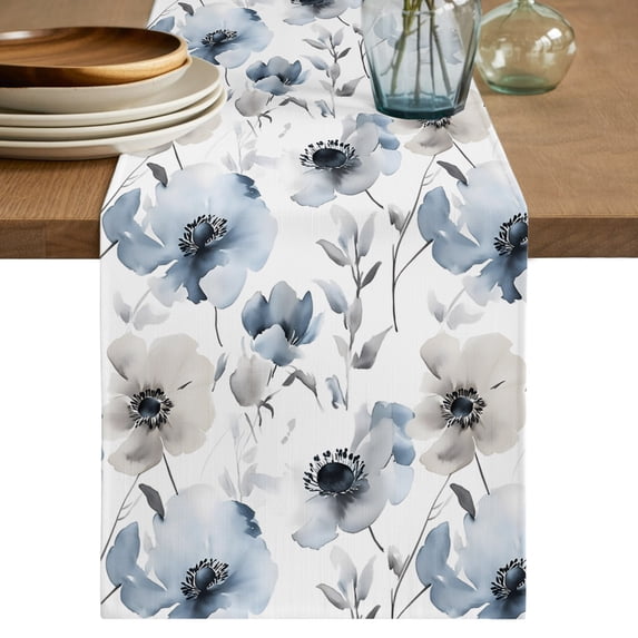 Blue Grey Spring Floral Table Runner 70 Inches Long,Elegant Summer ...