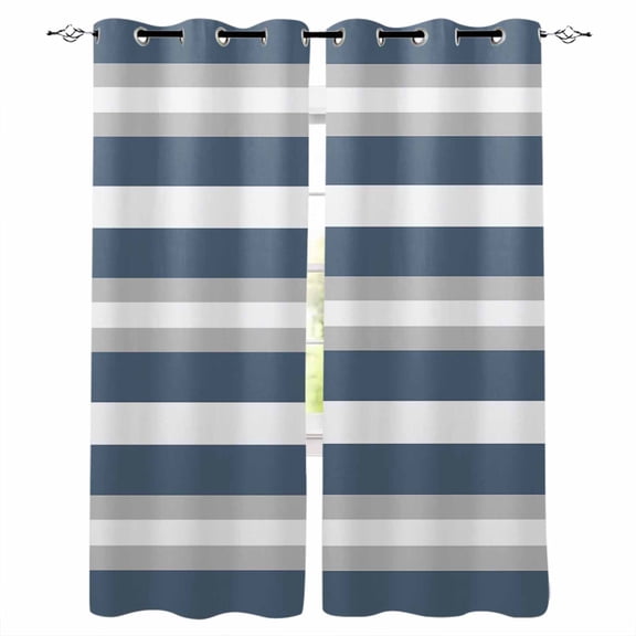 Blue Grey Stripe Blackout Curtains for Bedroom, Farmhouse Modern Art Striped Room Darkening Window Drapes for Living Room, Thermal Insulated Grommet Curtains, 42x45 inch, 2 Panels