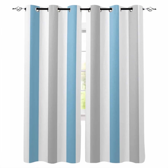 Blue Grey Stripe Blackout Curtains for Bedroom, Modern Farmhouse Vertical Striped Room Darkening Window Drapes for Living Room, Thermal Insulated Grommet Curtains, 27.5x39 inch, 2 Panels
