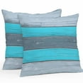 thumbnail image 1 of Blue Grey Stripe Outdoor Pillow Covers Set of 2 Retro Coastal Style Wood Texture Waterproof Throw Pillow Case Decorative Square Cushion Cover for Patio Couch Garden Balcony, 20"x20", 1 of 9