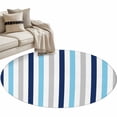 thumbnail image 1 of Blue Grey Stripe Round Area Rug 4 FT, Non Slip Indoor Outdoor Rug, Geometric White Vertical Striped Washable Soft Circular Carpet Non-Shedding Floor Mat for Coffee Table Nursery Foyer Balcony, 1 of 9