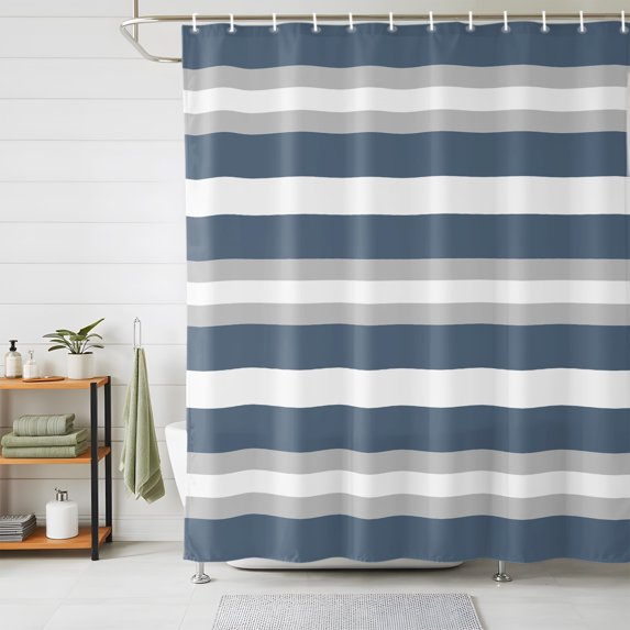 Blue Grey Stripe Shower Curtains for Bathroom, Farmhouse Modern Art Striped Waterproof Fabric Shower Curtain, Decorative Bathroom Curtain for Bathtub, 66"x72" , No Hooks Included