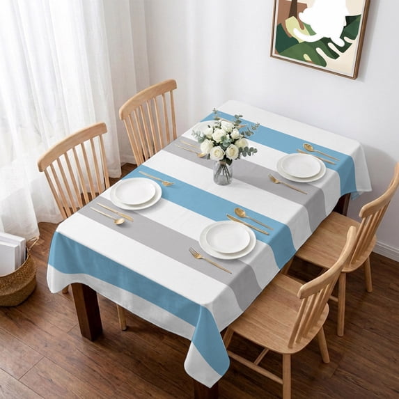 Blue Grey Stripe Table Cloth Waterproof Tablecloths, Modern Farmhouse Vertical Striped Tablecloth Dining Table Cover for Kitchen Party Tabletop Outdoor, Rectangle Tablecloth 60x84 Inch