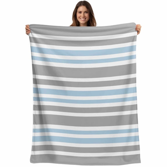 Blue Grey Striped Blanket Soft Cozy Warm Throw Blanket for Couch, Plush Fuzzy Flannel Fleece Blankets for Sofa, Horizontal Lines Simple Minimalist Bed Blankets Lightweight Gifts for Women, 50"x80"