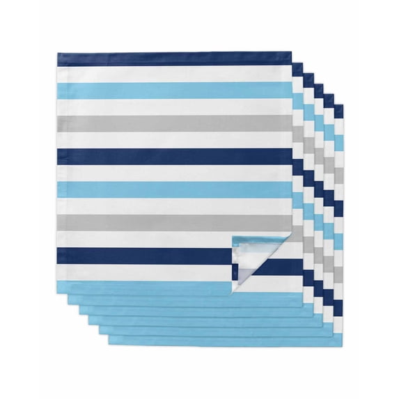 Blue Grey Striped Cloth Napkins Set of 6 Reusable Dinner Napkins, Farmhouse Stripes Simple Art Cocktail Napkin Washable Table Napkins for Wedding/Holiday Party/Baby Shower 20"x20"