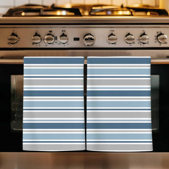 Blue Grey Striped Kitchen Towels Set of 4, Farmhouse Stripes Modern Abstract Art Absorbent Dish Towels for Kitchen, Microfiber Hand Towel, Quick Drying Tea Towel for Cleaning Decorative Dishcloths