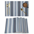 thumbnail image 1 of Blue Grey Striped Placemats Set of 8 Farmhouse Modern Stripes Art Place Mats Indoor Wipeable Table Mats Washable Cloth Dining Table Placemats for Kitchen Holiday Party Home Decor 13x19 Inch, 1 of 9