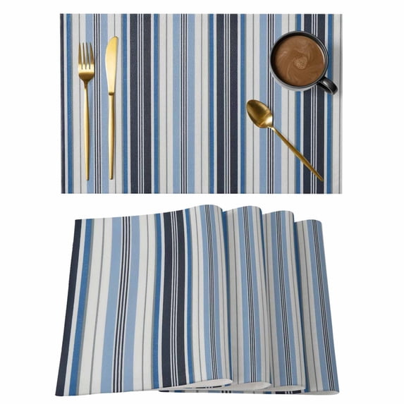 Blue Grey Striped Placemats Set of 8 Farmhouse Modern Stripes Art Place Mats Indoor Wipeable Table Mats Washable Cloth Dining Table Placemats for Kitchen Holiday Party Home Decor 13x19 Inch