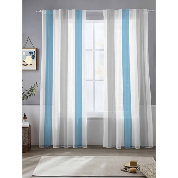 Blue Grey Striped Sheer Curtains for Living Room Bedroom Geometric Vertical Stripes Minimalist Sheer Curtains 108 Inch Long 2 Panels Set Light Filtering Curtain Window Treatments Drapes