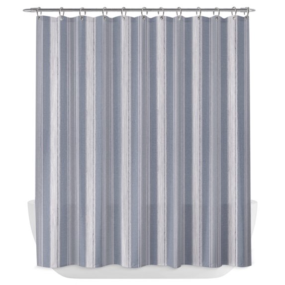 Blue Grey Striped Shower Curtain - Water Repellent Fabric Shower Curtains Washable, Farmhouse Stripes Modern Abstract Art Decorative Polyester Cloth Bathroom Curtains Modern Bath Decor 72"x72"