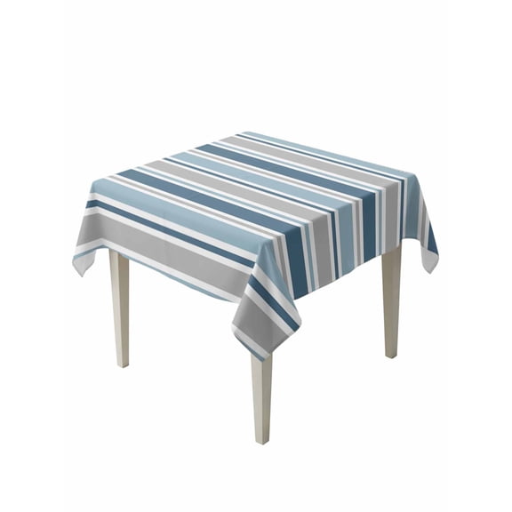 Blue Grey Striped Table Cloth, Waterproof Tablecloth for Square Tables, Farmhouse Stripes Modern Abstract Art Reusable Washable Fabric Table Cover for Restaurant Kitchen Dining Tables 54"x54"