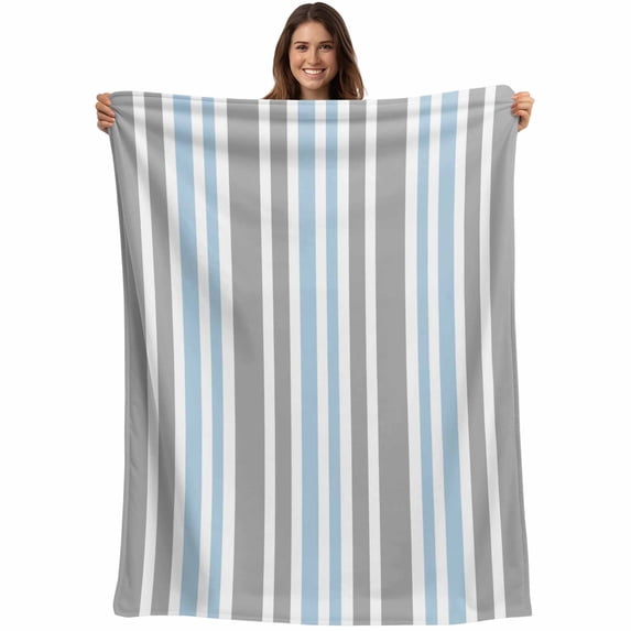 Blue Grey Stripes Blanket Soft Cozy Warm Throw Blanket for Couch, Plush Fuzzy Flannel Fleece Blankets for Sofa, Simple Striped Lines Minimalist Modern Bed Blankets Lightweight Gifts for Men, 40"x60"