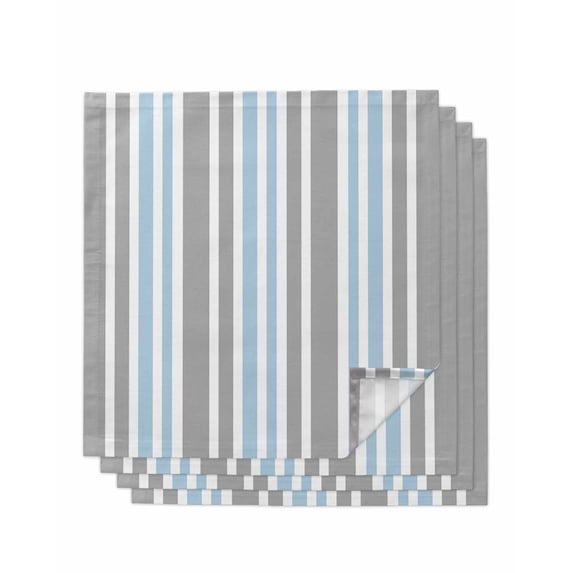 Blue Grey Stripes Cloth Napkins Set of 4 Reusable Dinner Napkins, Simple Striped Lines Minimalist Modern Cocktail Napkin Washable Table Napkins for Wedding/Holiday Party/Baby Shower 20"x20"