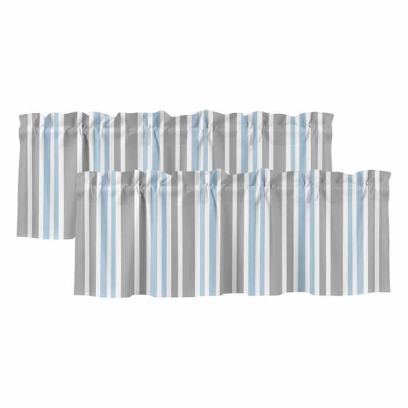 Blue Grey Stripes Curtain Valances for Windows, Kitchen Valance Window Treatments Panel 2 Pack, Simple Striped Lines Minimalist Modern Rod Pocket Short Curtains for Bathroom Bedroom 42 x 12 Inch