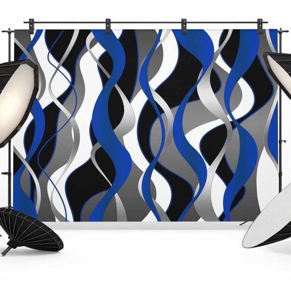 Blue Grey Stripes Photography Backdrop 7x5FT, Abstract Line Geometric Blue Black Gray White Striped Photo Backdrops, Background for Photography Studio, Back Drop for Photoshoot