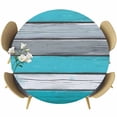 thumbnail image 1 of Blue Grey Stripes Round Fitted Table Cover Vintage Coastal Style Wood Texture Waterproof Table Cloth with Elastic Edge Wipeable Tablecloth for Picnic Camping Party Fits 45"-54" Diameter, 1 of 8