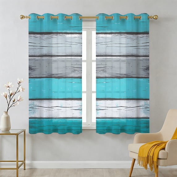 Blue Grey Stripes Sheer Curtains 39 Inch Long 2 Panels, Vintage Coastal ...