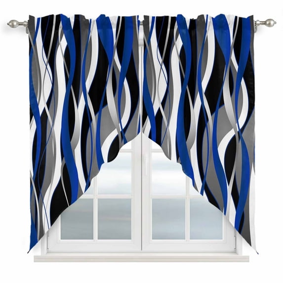 Blue Grey Stripes Swag Curtain Valance for Windows, Abstract Line ...