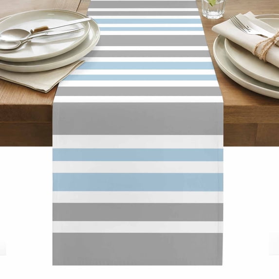 Blue Grey Stripes Table Runner - 108 Inch Long, Kitchen Dining Table Runner Dresser Scarves, Simple Striped Lines Minimalist Modern Farmhouse Decor for Coffee Tables Wedding Party Banquet