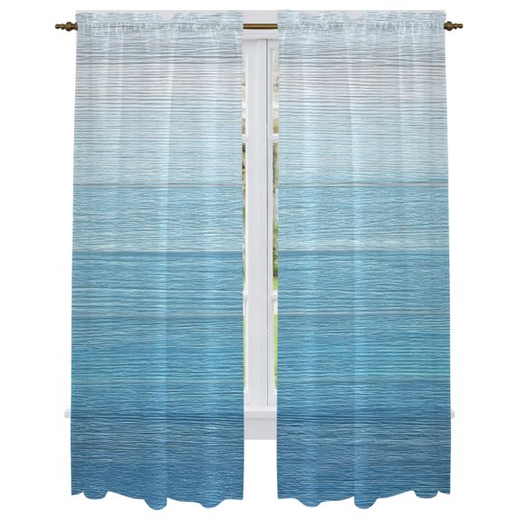 Blue Grey Summer Kitchen Curtain for Berdoom Living Room Cafe 72 Inch Length, Farmhouse Beach Blue Wooden Tiers Curtains Light Filtering Drapes Rod Pocket Window Treatment 2 Panels 52"Wx72"L